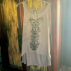 Rue 21 Gray Tunic Tank Top Black Velvet Floral Size Large extra long HiLo SOFT